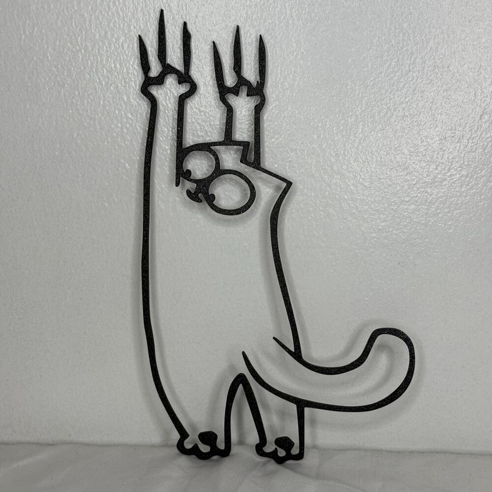 Funny Hanging Cat Wall Art Black Outline Modern Minimalist Decor